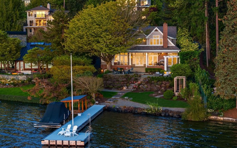 Waterfront craftsman with private dock on Mercer Island