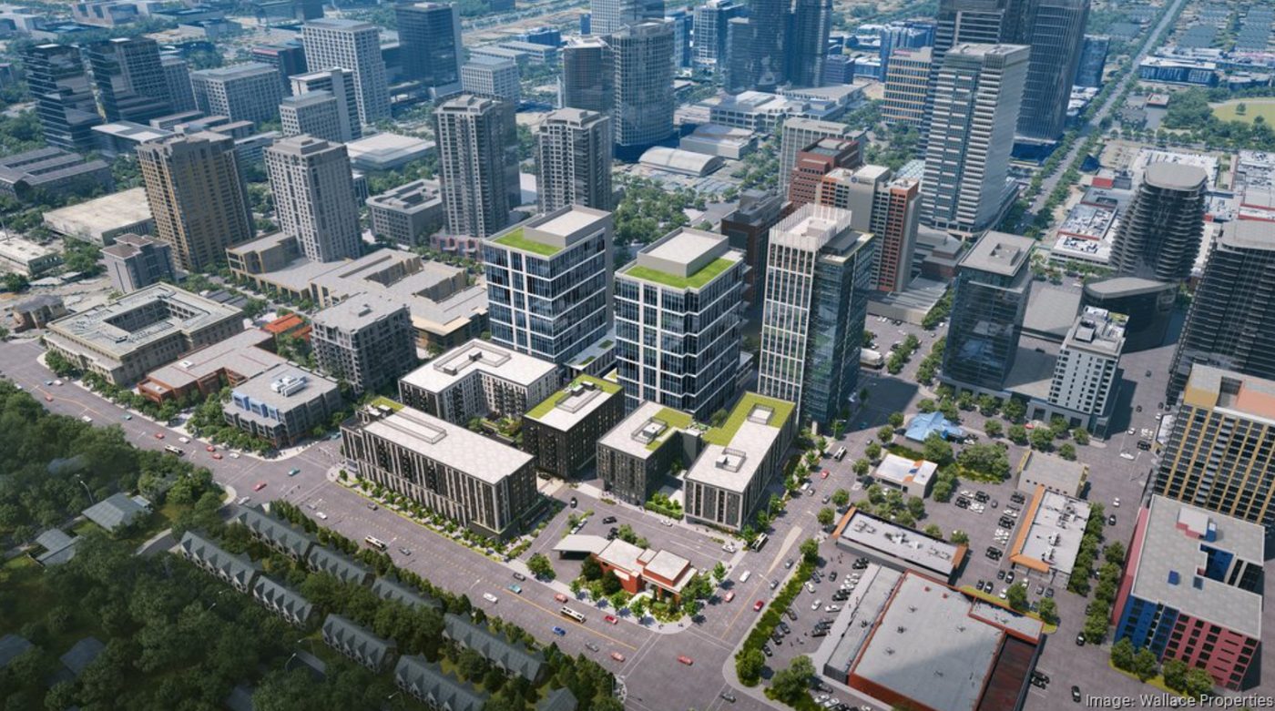Rendering of the Bellevue North mixed-use development, a 900-unit project replacing a 1970s strip mall in Downtown Bellevue